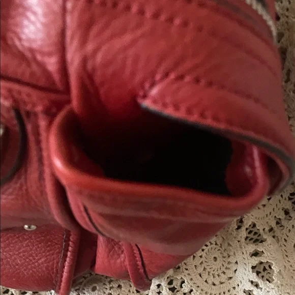 b. makowsky Red Leather Shoulder Bag with Silver Hardware - Picture 4 of 8